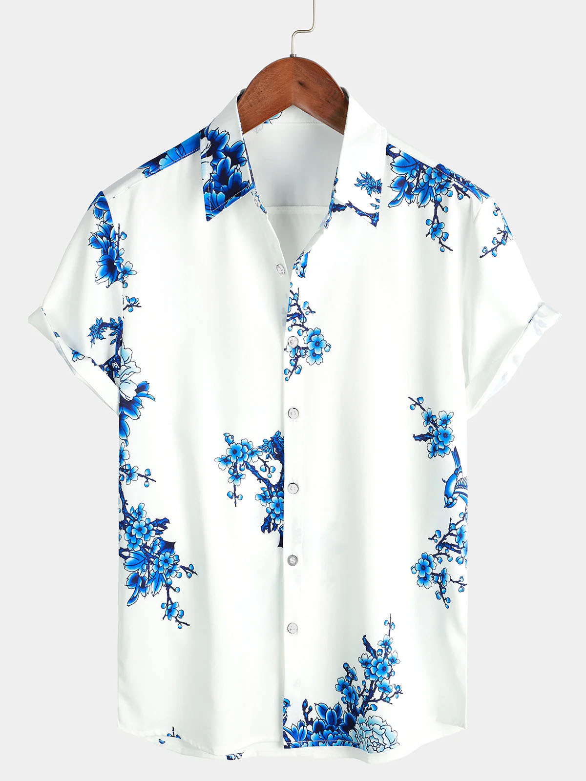 Men's Vintage Blue Flower Summ - Vintage Hawaiian Floral Shirt 评论和价格