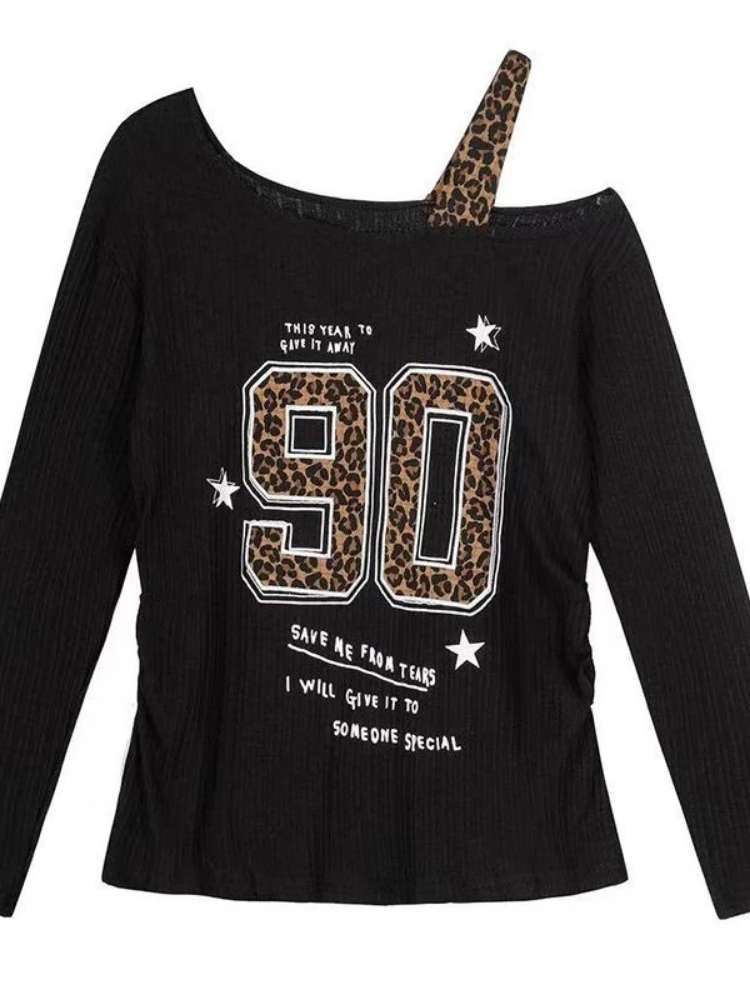 Y2K Patchwork Leopard Print T- - Shirts 评论和价格