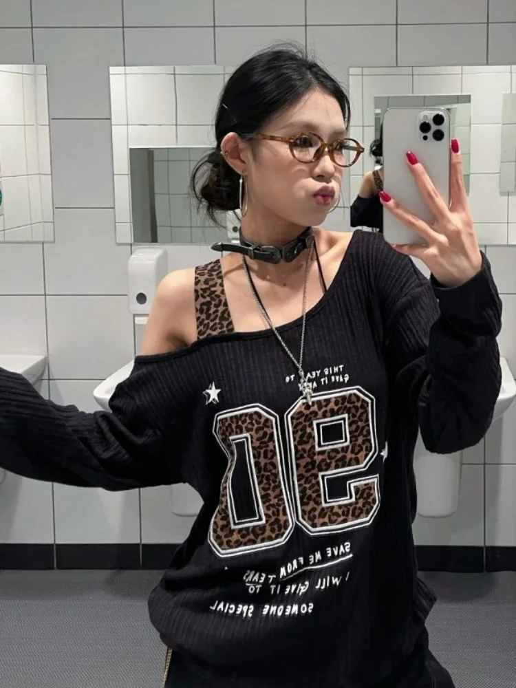 Y2K Patchwork Leopard Print T- - Shirts 评论和价格