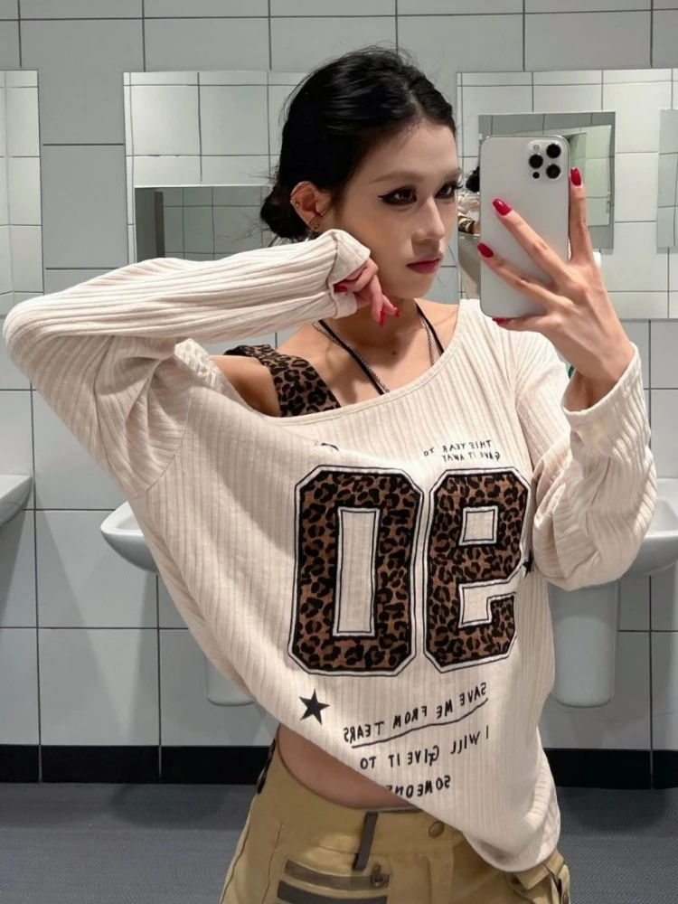 Y2K Patchwork Leopard Print T- - Shirts 评论和价格